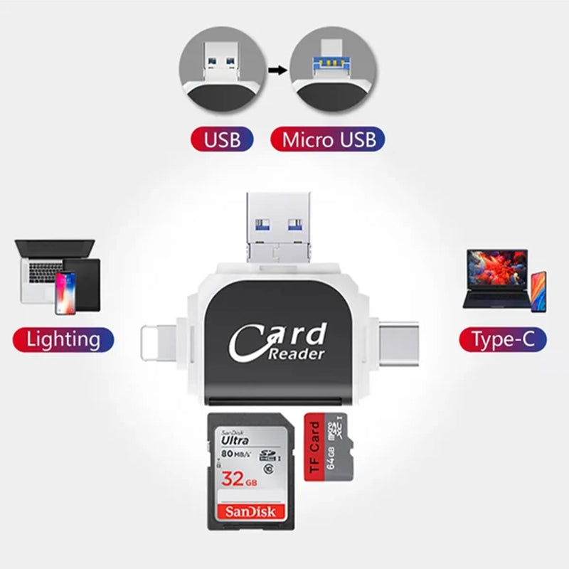 New Multi-Port 4 in 1 Universal SD TF Card Reader